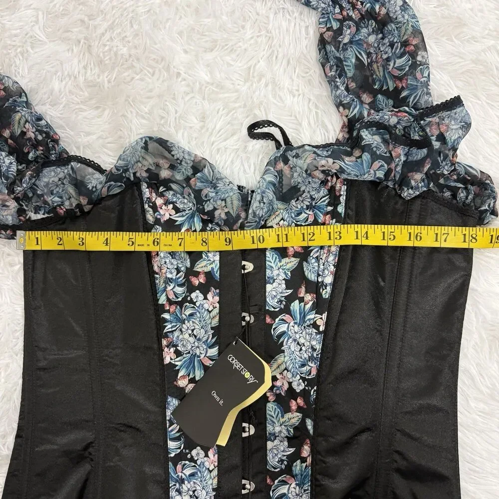 Corset Story Elegant Overbust Corset Top Floral Chiffon Sleeves US 16 NEW 36'' - Picture 10 of 15